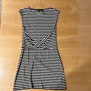 Theory Black and White Striped Stretch Cotton Mini Dress - XS